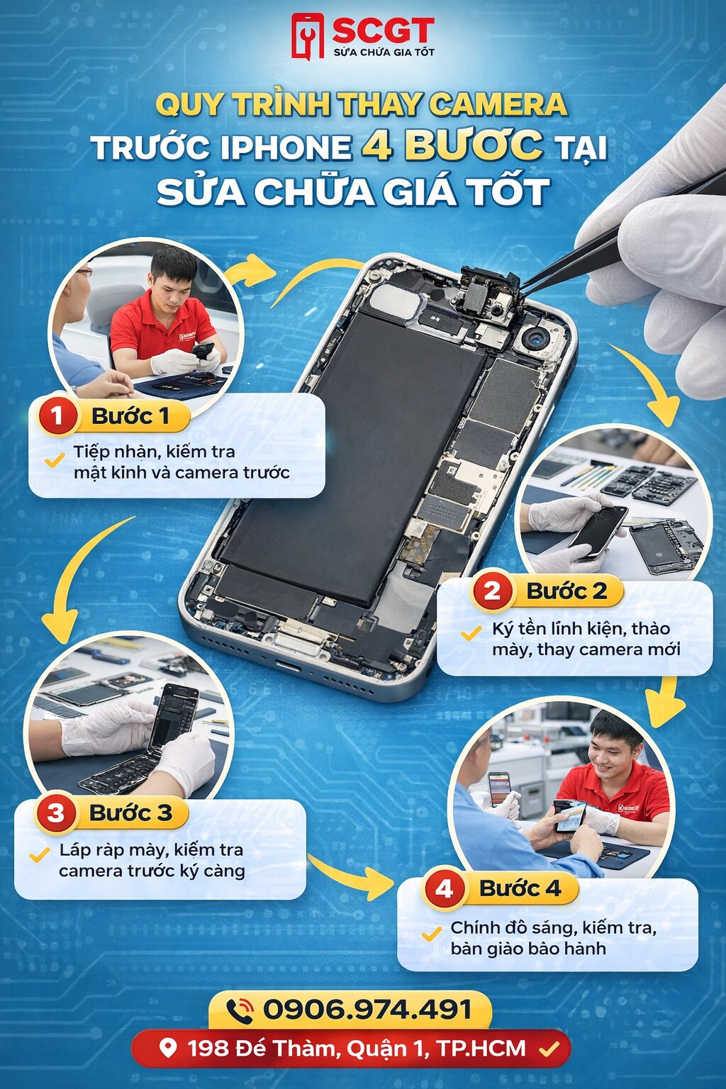 Quy trình thay camera trước iPhone 4 bước tại Sửa Chữa Giá Tốt