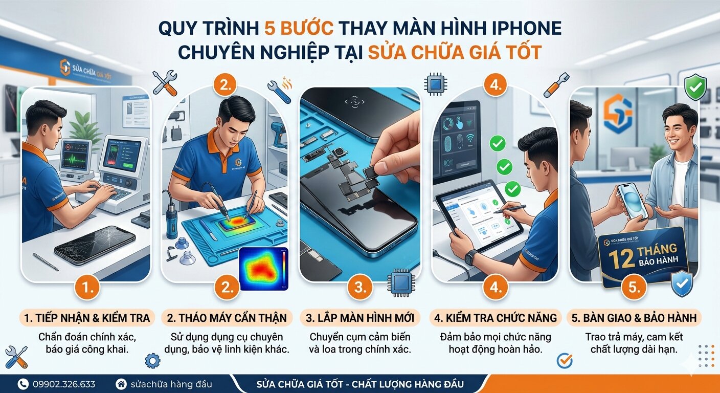 Quy trình 5 bước thay màn hình iPhone XS Max chuyên nghiệp tại Sửa Chữa Giá Tốt