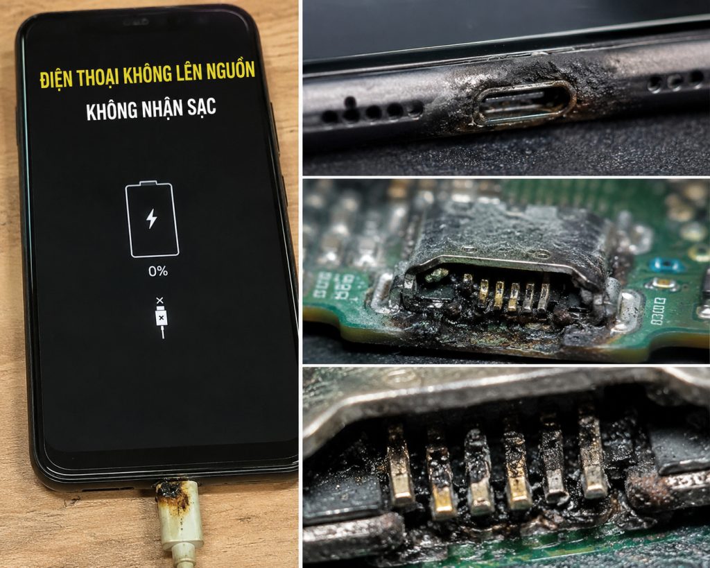 cháy nổ đuôi sạc do dùng sạc lô, kém chất lượng - iPhone sạc không vào pin