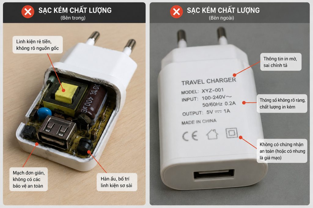 sạc lô kém chất lượng giá rẻ trên thị trường