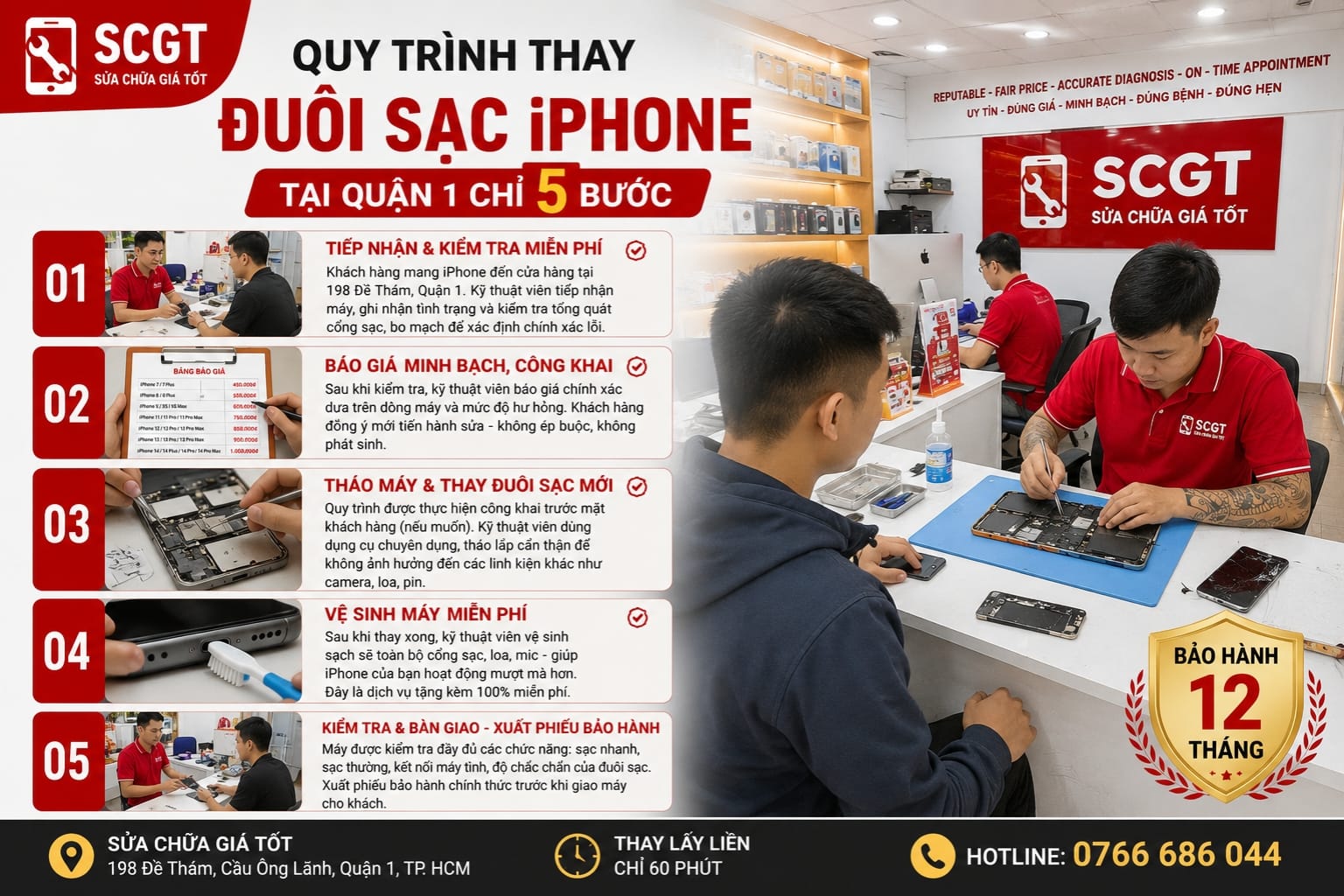 Kỹ thuật viên thay đuôi sạc iPhone tại Quận 1 - Sửa Chữa Giá Tốt