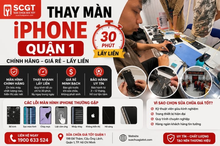 Thay màn hình iPhone quận 1 trong 30 phút
