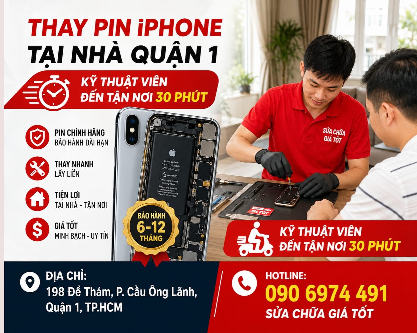 kỹ thuật viên tư vấn thay pin iphone tại nhà quận 1