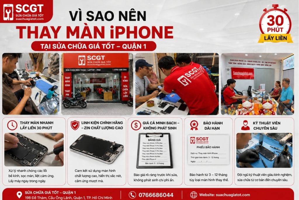 Vì sao thay màn hình iphone tại cửa hàng