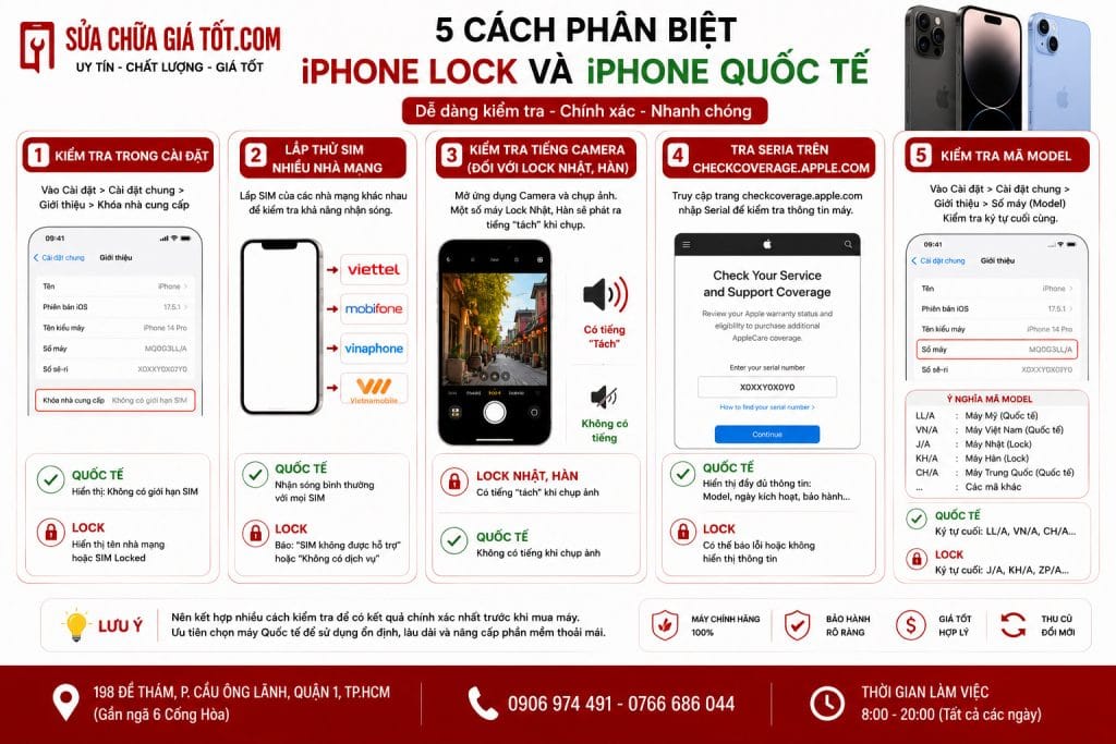 5 cách phân biệt iPhone lock và quốc tế