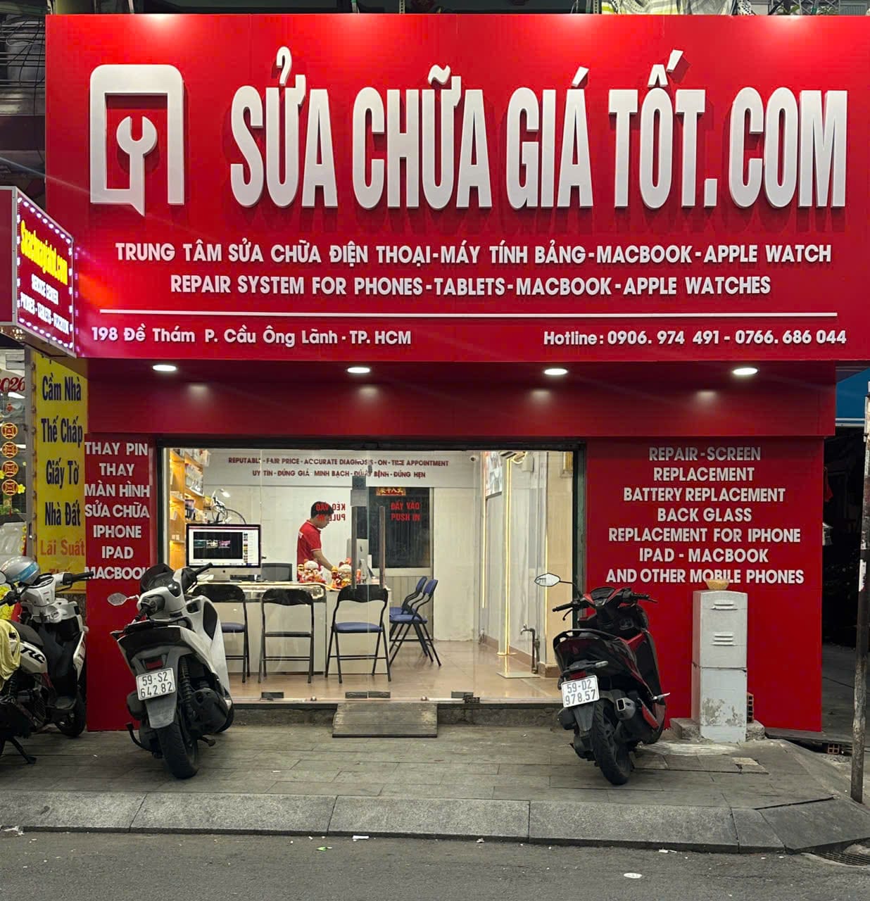Mặt tiền cửa hàng Sửa Chữa Giá Tốt - 198 Đề Thám, Quận 1, HCM