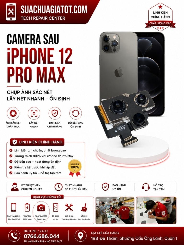 Thay Camera Sau iPhone 12 Pro Max — Chính Hãng, Lấy Liền 30 Phút