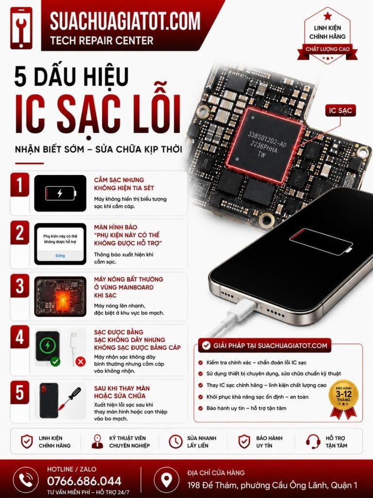 dấu hiệu lỗi IC Sạc